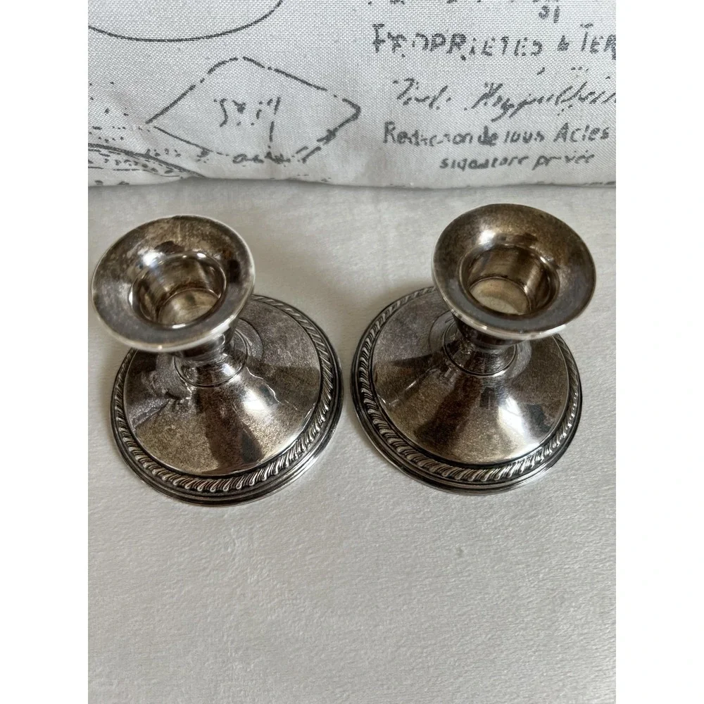 Vintage P.S. CO Sterling Silver Cobalt Candlestick Holders Pair Weighted 09